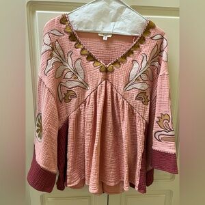 Easel Embroidery Detail Babydoll Top size medium